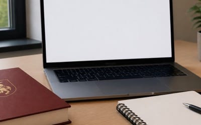 Lietuvos Respublikos Konstitucijos leidinys ir užrašų knygelė ant stalo prie kompiuterio ekrano su testo klausimu.